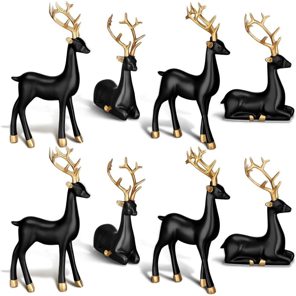 8 Pcs Christmas Black Standing Deer Figurines Decoration for Home Living